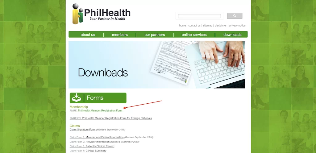 Downloading the PMRF PDF from the PhilHealth website