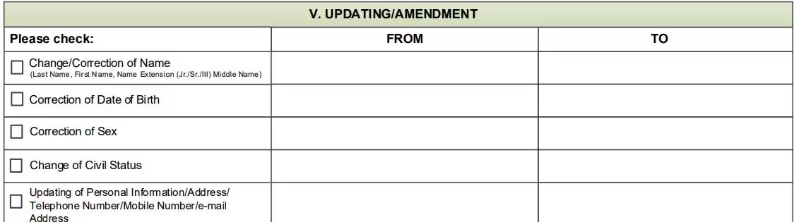 Filling in previous and updated information for a PhilHealth record amendment