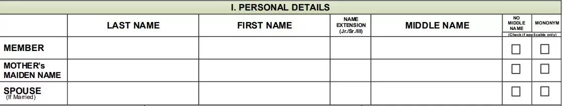 Writing your full legal name and spouse name on the PMRF