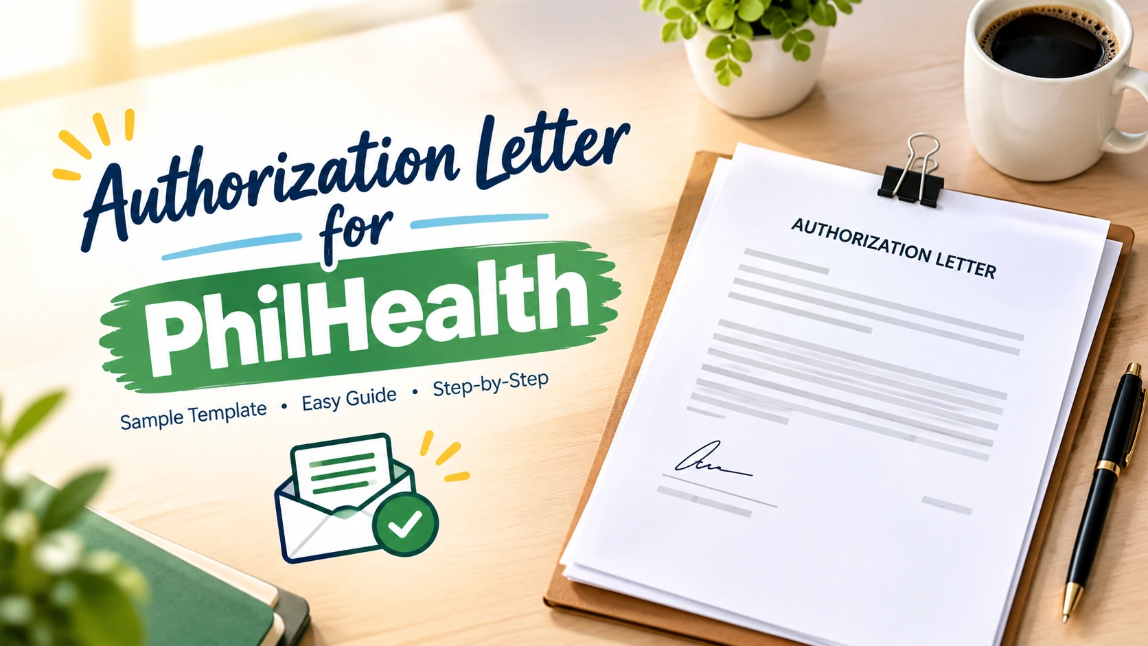 Sample authorization letter for PhilHealth showing a signature line and required ID details